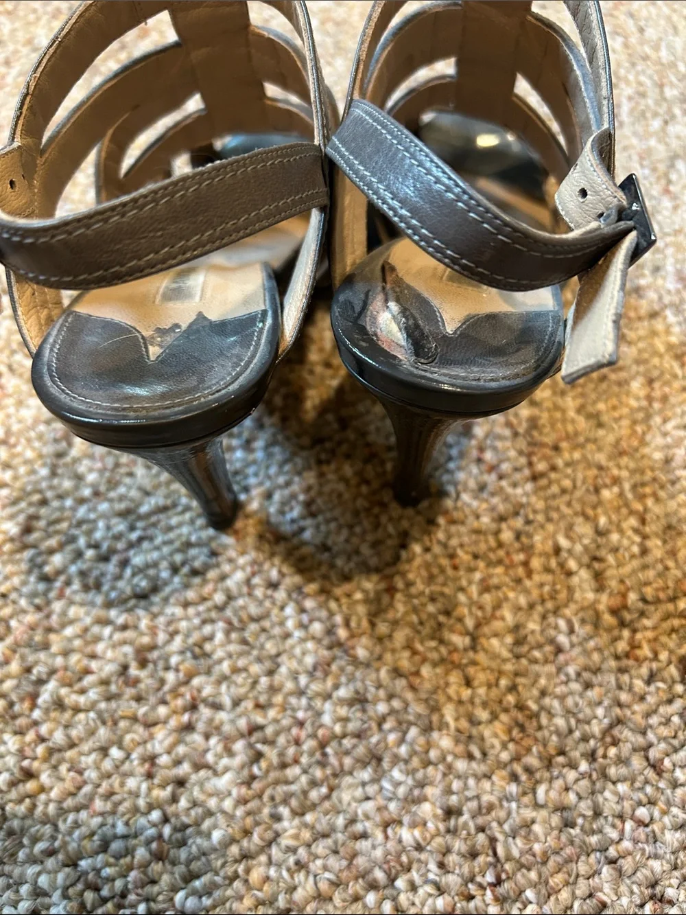 Manolo Blahnik Gray Strappy Suede & Leather Heels